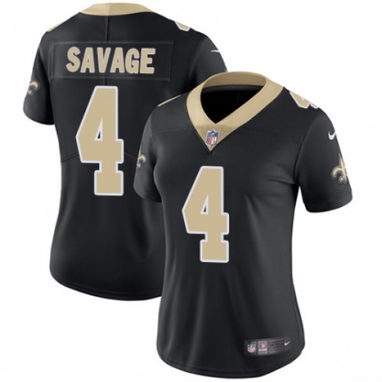 Women's Nike New Orleans Saints 4 Tom Savage Black Team Color Vapor Untouchable Limited Player NFL Jersey