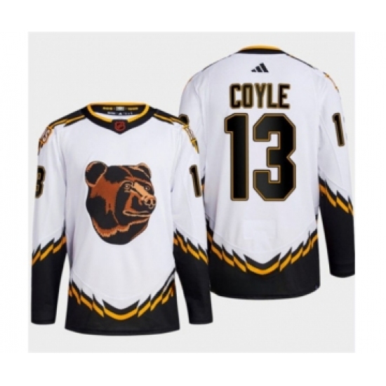 Men's Boston Bruins 13 Charlie Coyle White 2022-23 Reverse Retro Stitched Jersey