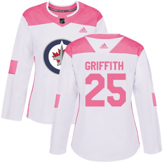 Women's Adidas Winnipeg Jets 25 Seth Griffith Authentic White Pink Fashion NHL Jersey
