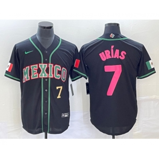 Men's Mexico Baseball 7 Julio Urias Number 2023 Black Pink World Classic Stitched Jersey5