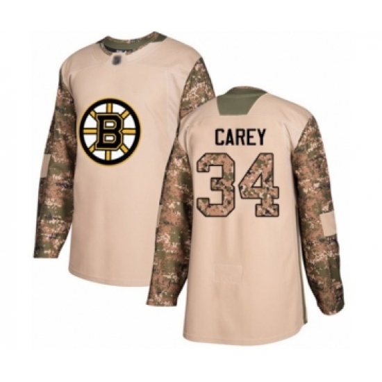 Men's Boston Bruins 34 Paul Carey Authentic Camo Veterans Day Practice Hockey Jersey