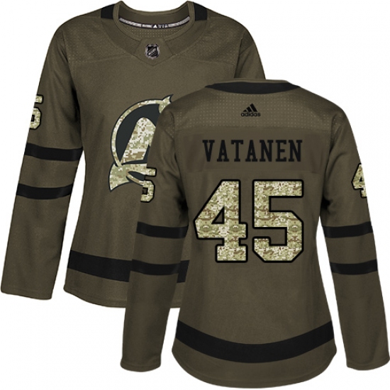 Women's Adidas New Jersey Devils 45 Sami Vatanen Authentic Green Salute to Service NHL Jersey