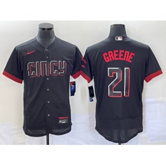 Men's Cincinnati Reds 21 Hunter Greene Black 2023 City Connect Flex Base Stitched Jersey 1