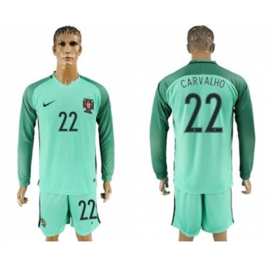 Portugal 22 Carvalho Away Long Sleeves Soccer Country Jersey
