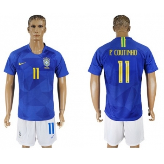 Brazil 11 P.Coutinho Away Soccer Country Jersey