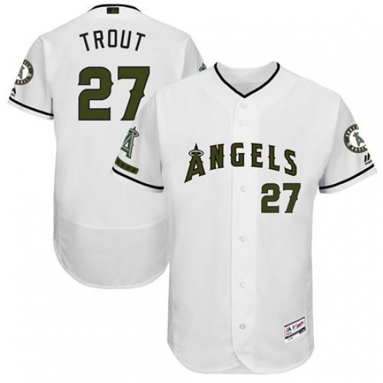 Men's Majestic Los Angeles Angels of Anaheim 27 Mike Trout White Memorial Day Authentic Collection Flex Base MLB Jersey