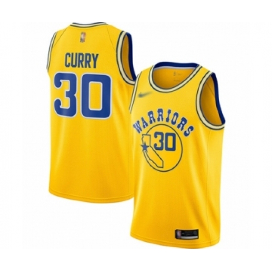 Men's Golden State Warriors 30 Stephen Curry Authentic Gold Hardwood Classics Basketball Jersey