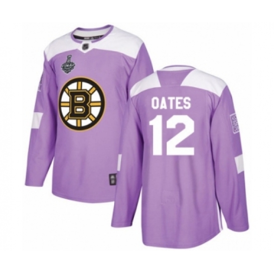 Men's Boston Bruins 12 Adam Oates Authentic Purple Fights Cancer Practice 2019 Stanley Cup Final Bound Hockey Jersey