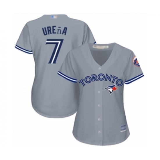 Women's Toronto Blue Jays 7 Richard Urena Authentic Grey Road Baseball Player Jersey