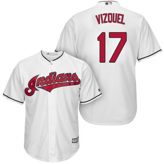 Youth Majestic Cleveland Indians 17 Yonder Alonso Authentic White Home Cool Base MLB Jersey
