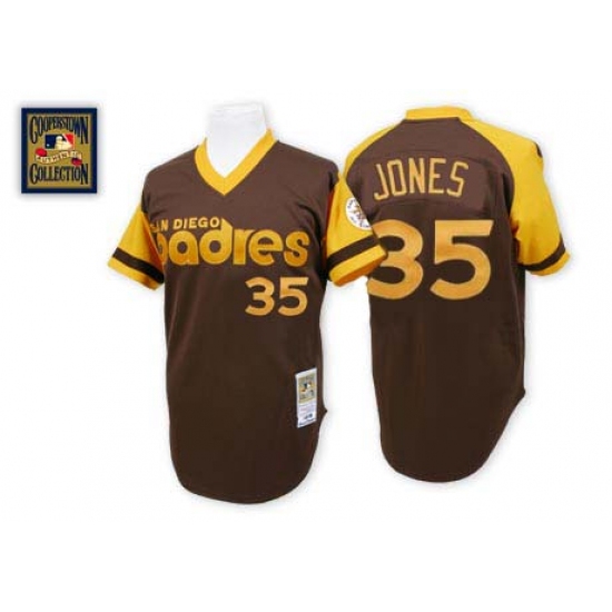 Men's Mitchell and Ness San Diego Padres 35 Randy Jones Authentic Brown Throwback MLB Jersey