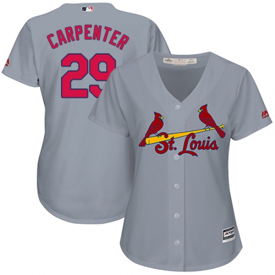 Women's Majestic St. Louis Cardinals 29 Chris Carpenter Authentic Grey Road Cool Base MLB Jersey