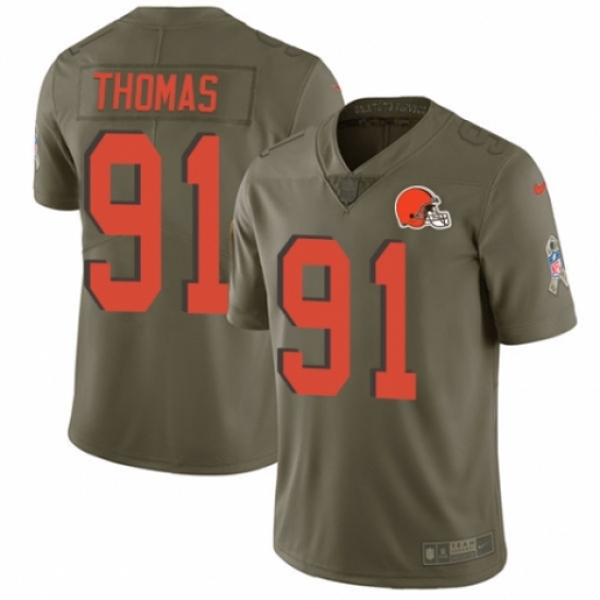Men's Nike Cleveland Browns 91 Chad Thomas Limited Olive 2017 Salute to Service NFL Jersey