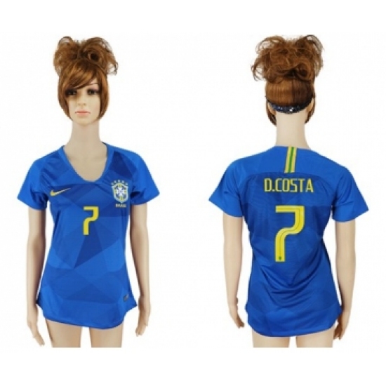 Women's Brazil 7 D. Costa Away Soccer Country Jersey