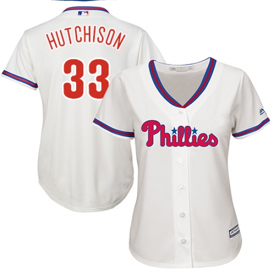 Women's Majestic Philadelphia Phillies 33 Drew Hutchison Replica Cream Alternate Cool Base MLB Jersey