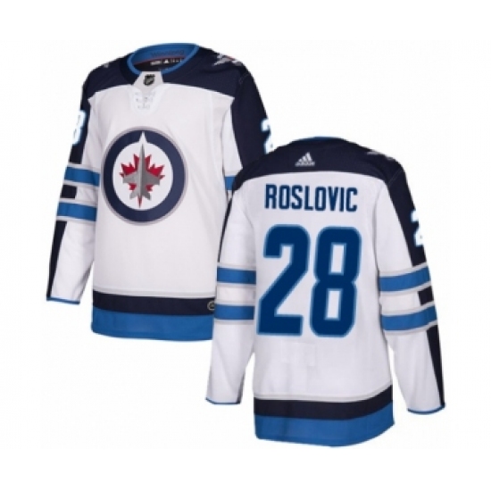Men's Adidas Winnipeg Jets 28 Jack Roslovic Authentic White Away NHL Jersey