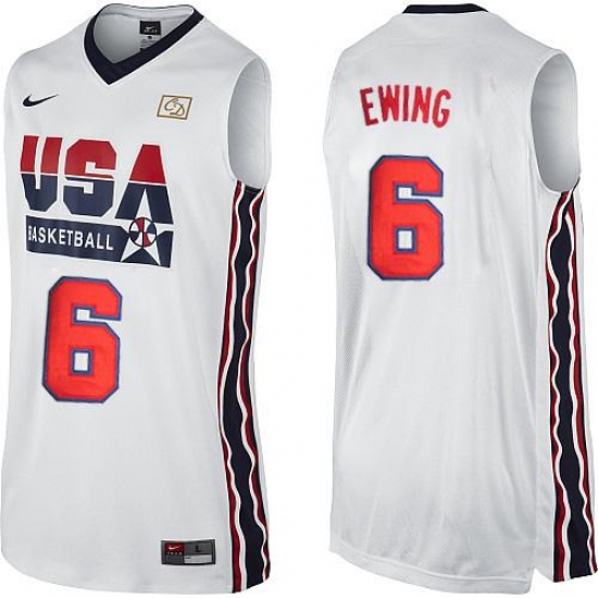 Men's Nike Team USA 6 Patrick Ewing Swingman White 2012 Olympic Retro Basketball Jersey