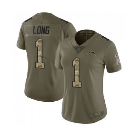 Women's Los Angeles Chargers 1 Ty Long Limited Olive Camo 2017 Salute to Service Football Jersey