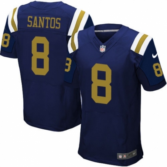 Men's Nike New York Jets 8 Cairo Santos Elite Navy Blue Alternate NFL Jersey