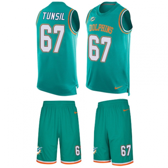 Men's Nike Miami Dolphins 67 Laremy Tunsil Limited Aqua Green Tank Top Suit NFL Jersey