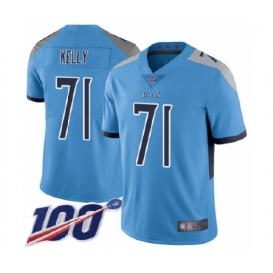 Men's Tennessee Titans 71 Dennis Kelly Light Blue Alternate Vapor Untouchable Limited Player 100th Season Football Jersey