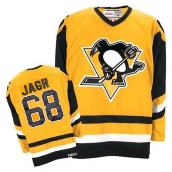 Men's CCM Pittsburgh Penguins 68 Jaromir Jagr Authentic Yellow Throwback NHL Jersey