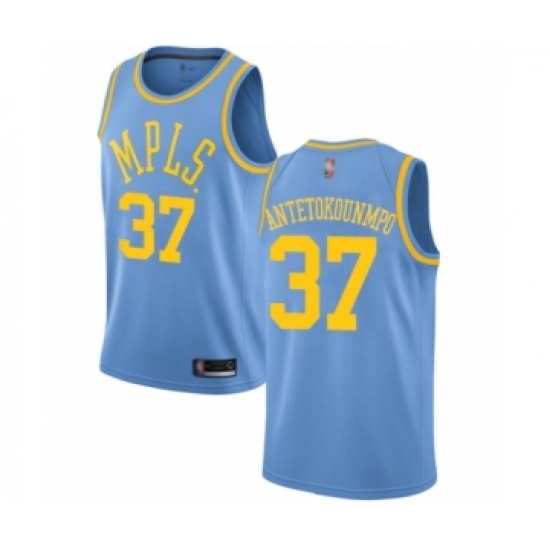 Men's Los Angeles Lakers 37 Kostas Antetokounmpo Authentic Blue Hardwood Classics Basketball Jersey