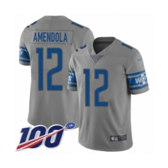 Men's Detroit Lions 12 Danny Amendola Limited Gray Inverted Legend 100th Season Football Jersey
