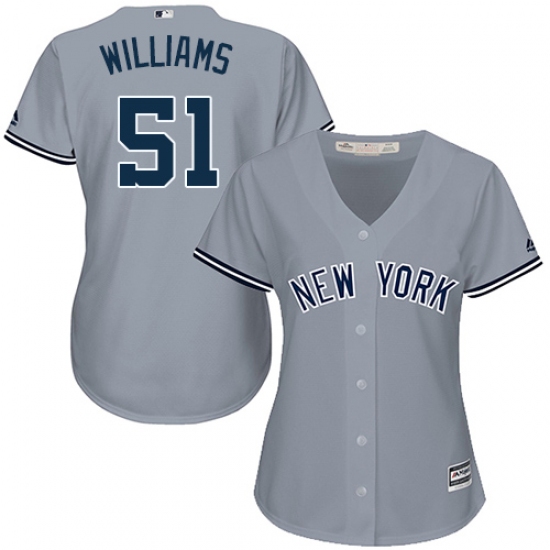 Women's Majestic New York Yankees 51 Bernie Williams Replica Grey Road MLB Jersey