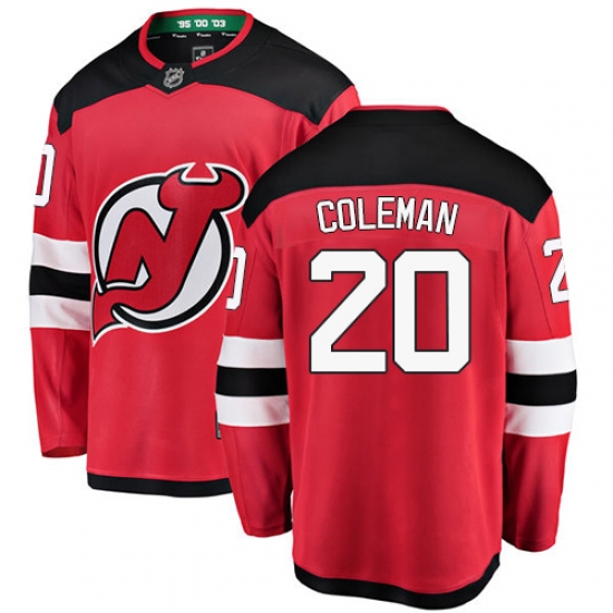 Men's New Jersey Devils 20 Blake Coleman Fanatics Branded Red Home Breakaway NHL Jersey
