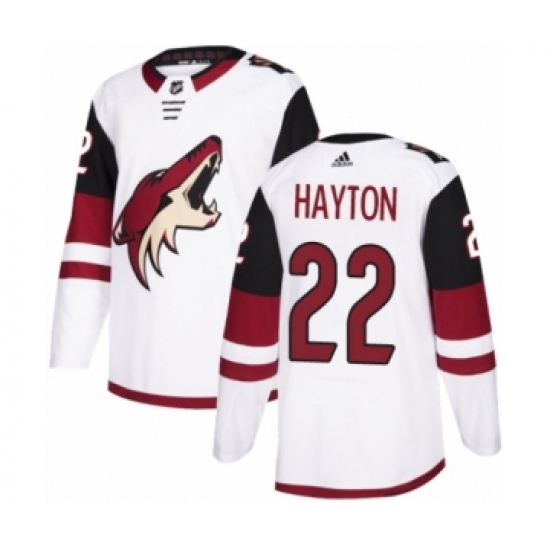 Men's Adidas Arizona Coyotes 22 Barrett Hayton Authentic White Away NHL Jersey