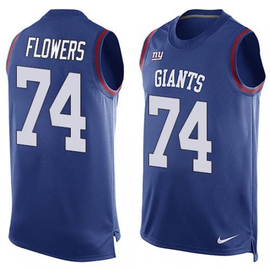 Men's Nike New York Giants 74 Ereck Flowers Limited Royal Blue Player Name & Number Tank Top NFL Jersey