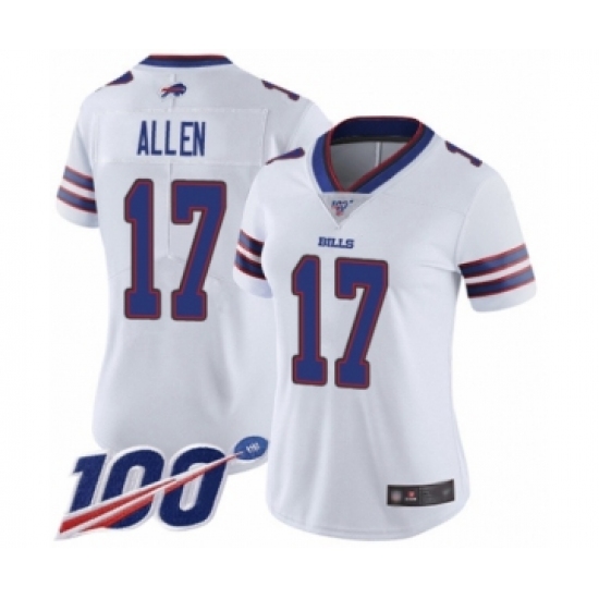 Women's Nike Buffalo Bills 17 Josh Allen White Vapor Untouchable Limited Player 100th Season NFL Jersey