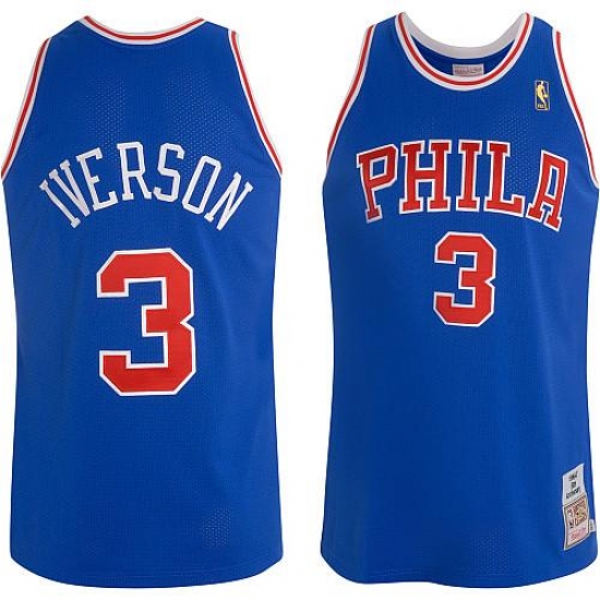 Men's Mitchell and Ness Philadelphia 76ers 3 Allen Iverson Authentic Blue Throwback NBA Jersey