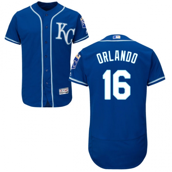 Men's Majestic Kansas City Royals 16 Paulo Orlando Royal Blue Alternate Flex Base Authentic Collection MLB Jersey