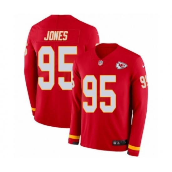 Youth Nike Kansas City Chiefs 95 Chris Jones Limited Red Therma Long Sleeve NFL Jersey