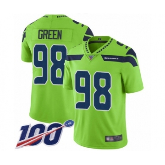 Men's Seattle Seahawks 98 Rasheem Green Limited Green Rush Vapor Untouchable 100th Season Football Jersey