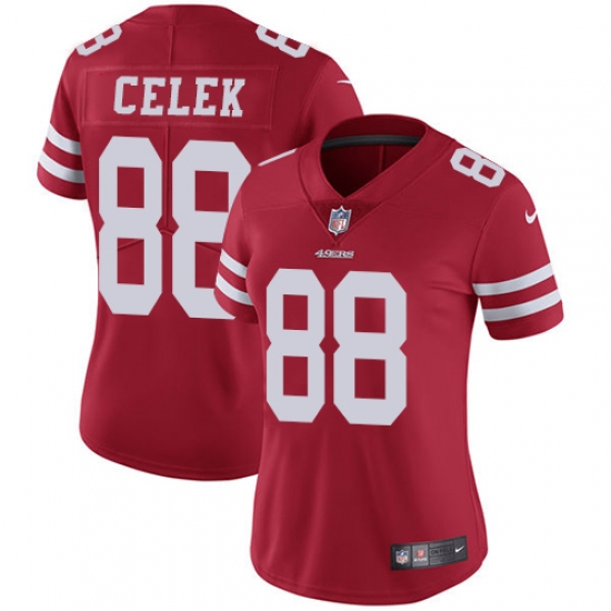 Women's Nike San Francisco 49ers 88 Garrett Celek Red Team Color Vapor Untouchable Limited Player NFL Jersey