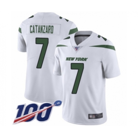 Men's New York Jets 7 Chandler Catanzaro White Vapor Untouchable Limited Player 100th Season Football Jersey