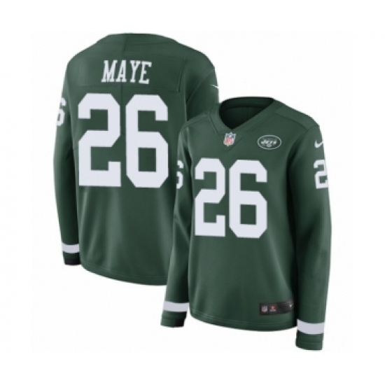 Women's Nike New York Jets 26 Marcus Maye Limited Green Therma Long Sleeve NFL Jersey