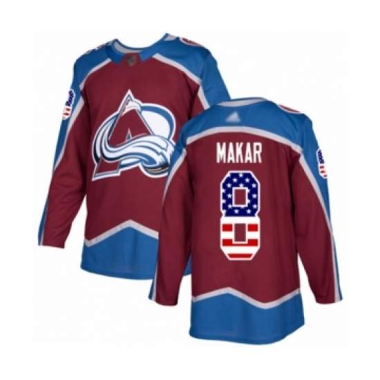 Men's Colorado Avalanche 8 Cale Makar Authentic Burgundy Red USA Flag Fashion Hockey Jersey