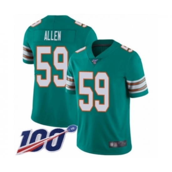 Men's Miami Dolphins 59 Chase Allen Aqua Green Alternate Vapor Untouchable Limited Player 100th Season Football Jersey