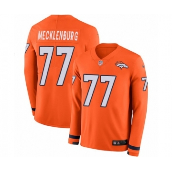 Youth Nike Denver Broncos 77 Karl Mecklenburg Limited Orange Therma Long Sleeve NFL Jersey