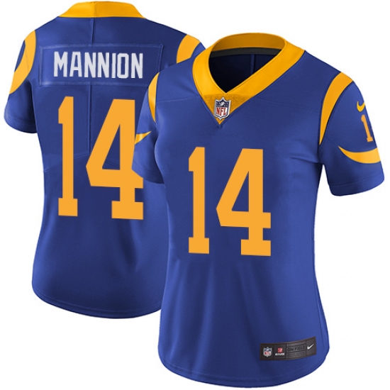 Women's Nike Los Angeles Rams 14 Sean Mannion Royal Blue Alternate Vapor Untouchable Limited Player NFL Jersey