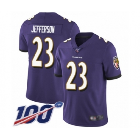 Men's Baltimore Ravens 23 Tony Jefferson Purple Team Color Vapor Untouchable Limited Player 100th Season Football Jersey