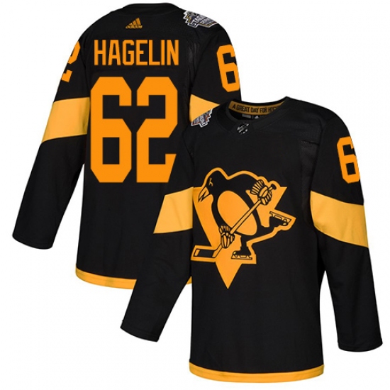 Men's Adidas Pittsburgh Penguins 62 Carl Hagelin Black Authentic 2019 Stadium Series Stitched NHL Jersey