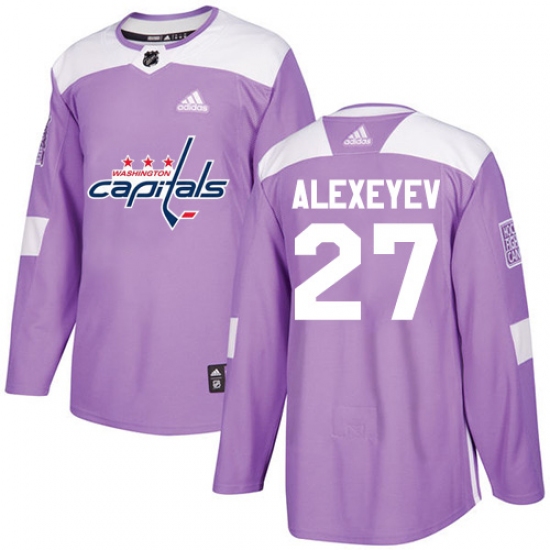 Men's Adidas Washington Capitals 27 Alexander Alexeyev Authentic Purple Fights Cancer Practice NHL Jersey