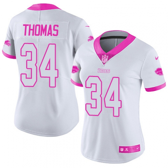 Women's Nike Buffalo Bills 34 Thurman Thomas Limited White/Pink Rush Fashion NFL Jersey