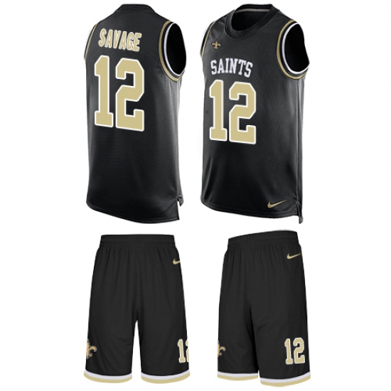 Men's Nike New Orleans Saints 12 Tom Savage Limited Black Tank Top Suit NFL Jersey