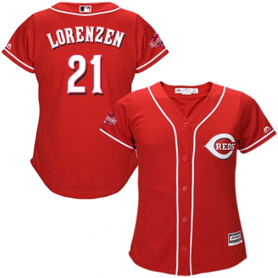 Women's Majestic Cincinnati Reds 21 Michael Lorenzen Authentic Red Alternate Cool Base MLB Jersey